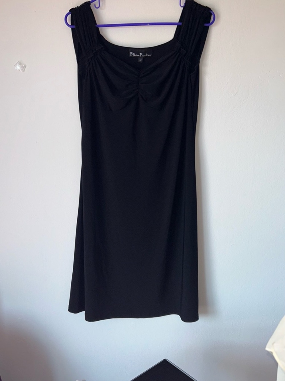 Black Milk Maid Ellen Tracy Black Ruched Square-Neck Sleeveless Dress Size M